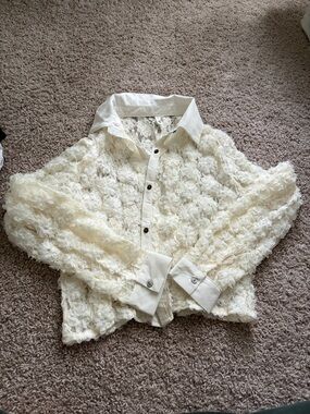 glam Cream Lace Button-Up Shirt
